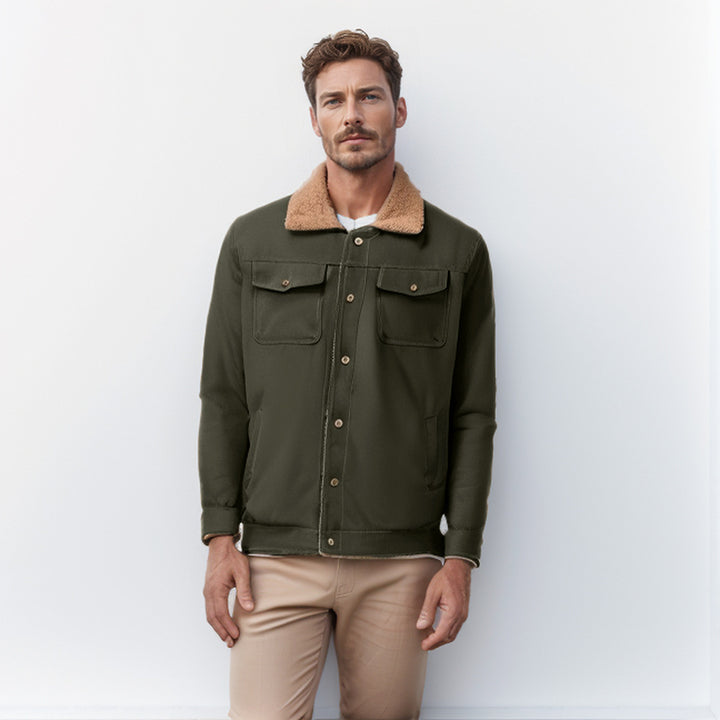Men's Workwear Jacket with Teddy Collar and Snap Button Placket Mune Fashion