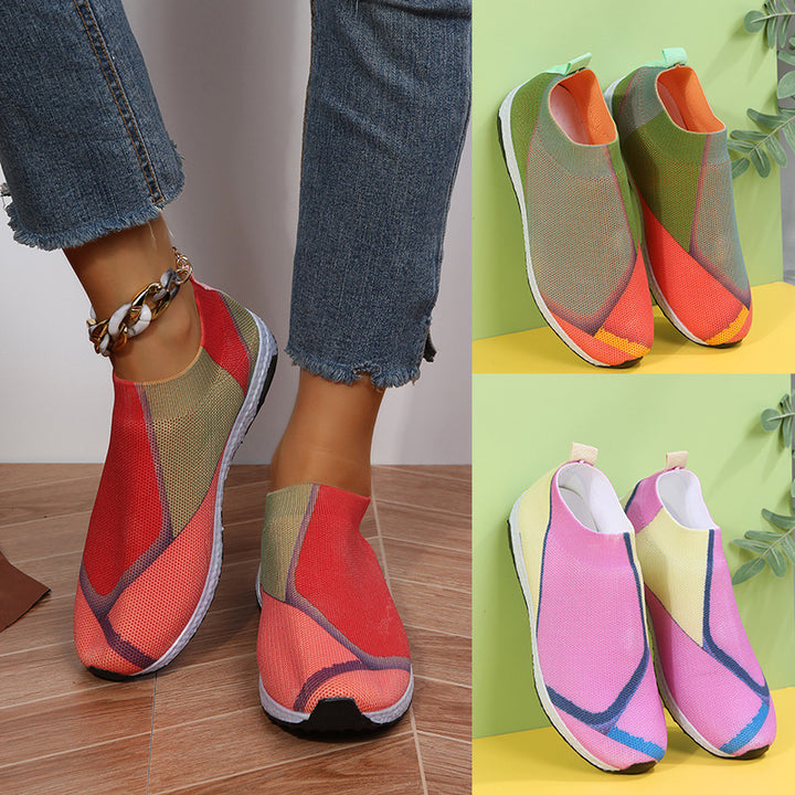 Women's Lightweight Knit Slip-On Sneakers without Laces with Breathable Mesh and Cushioned Platform Sole Mune Fashion