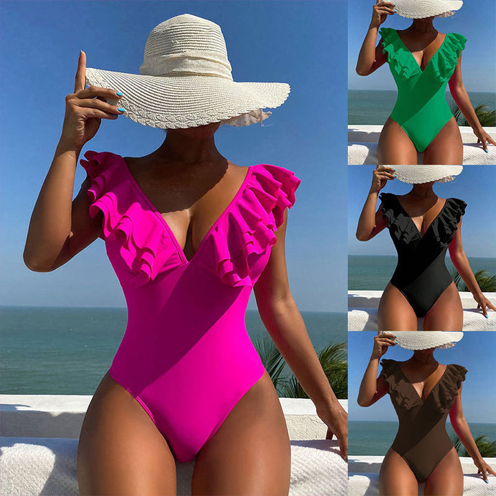 Women Elegant One-Piece Swimsuit with Ruffle Mune Fashion