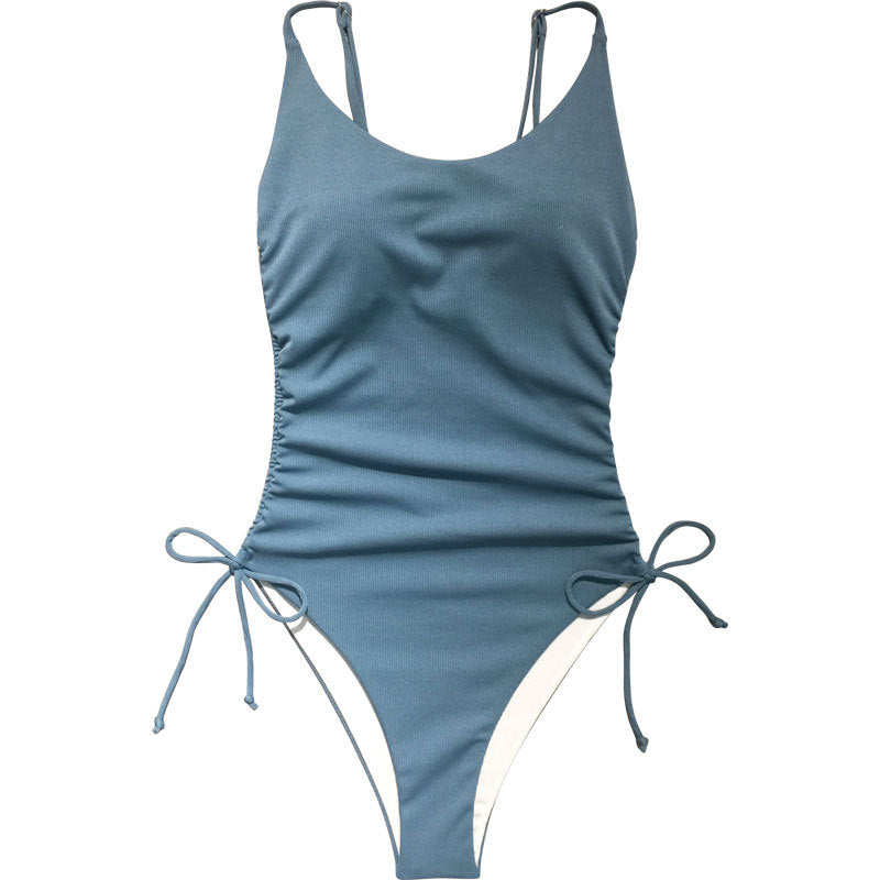 Ladies one-piece swimsuit with side gathering and adjustable straps Mune Fashion