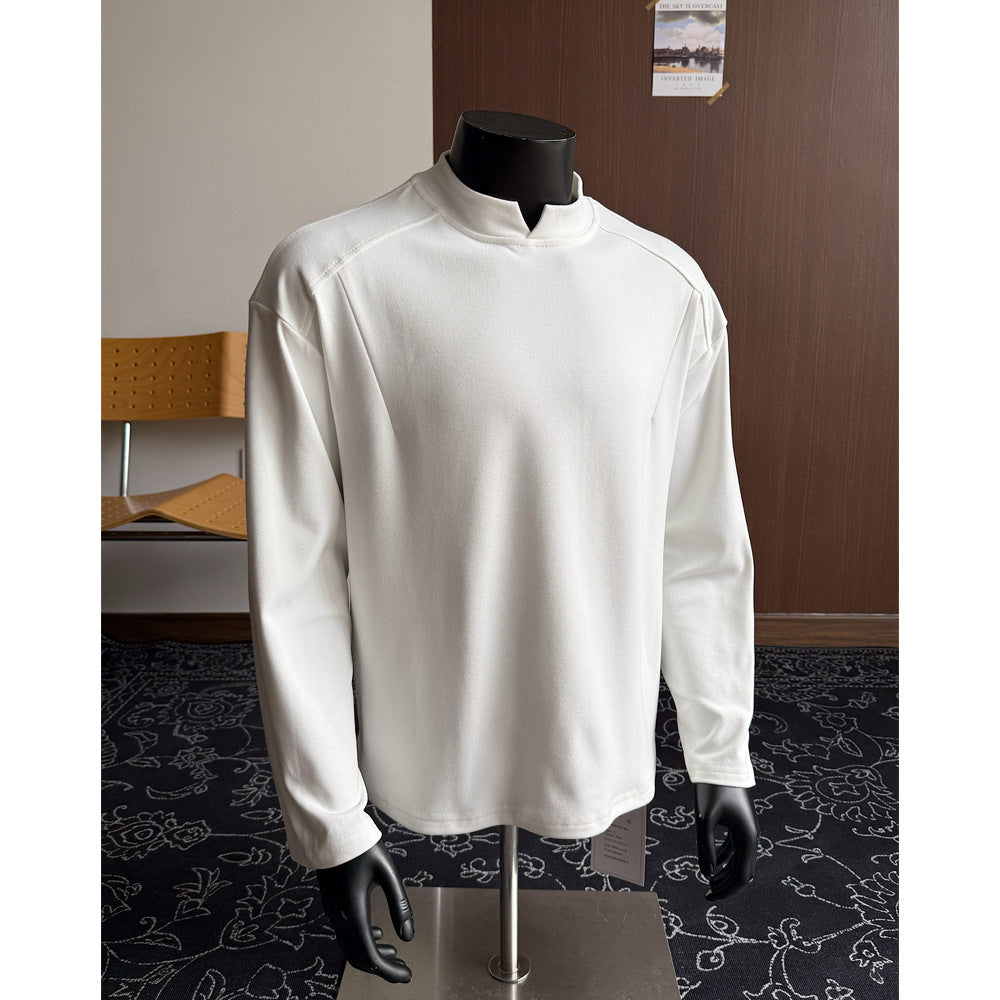 Men's Fine Loose Long Sleeve Sweatshirt with Short Stand-Up Collar and Minimalist Seam Construction Mune Fashion