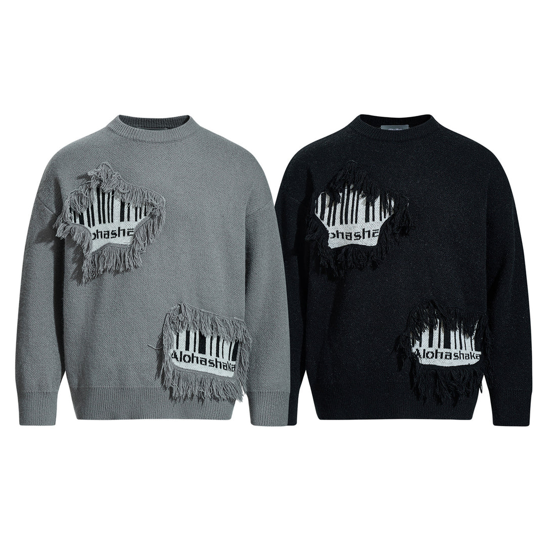 Men's sweater with fringe appliqué and intarsia Mune Fashion