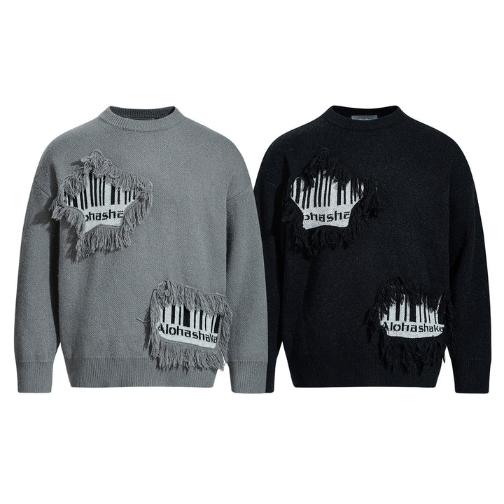 Men's sweater with fringe appliqué and intarsia Mune Fashion