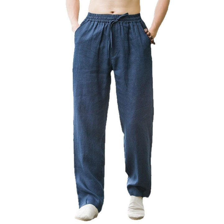 Men's light linen pants with elastic waistband, wide leg, and side pockets Mune Fashion