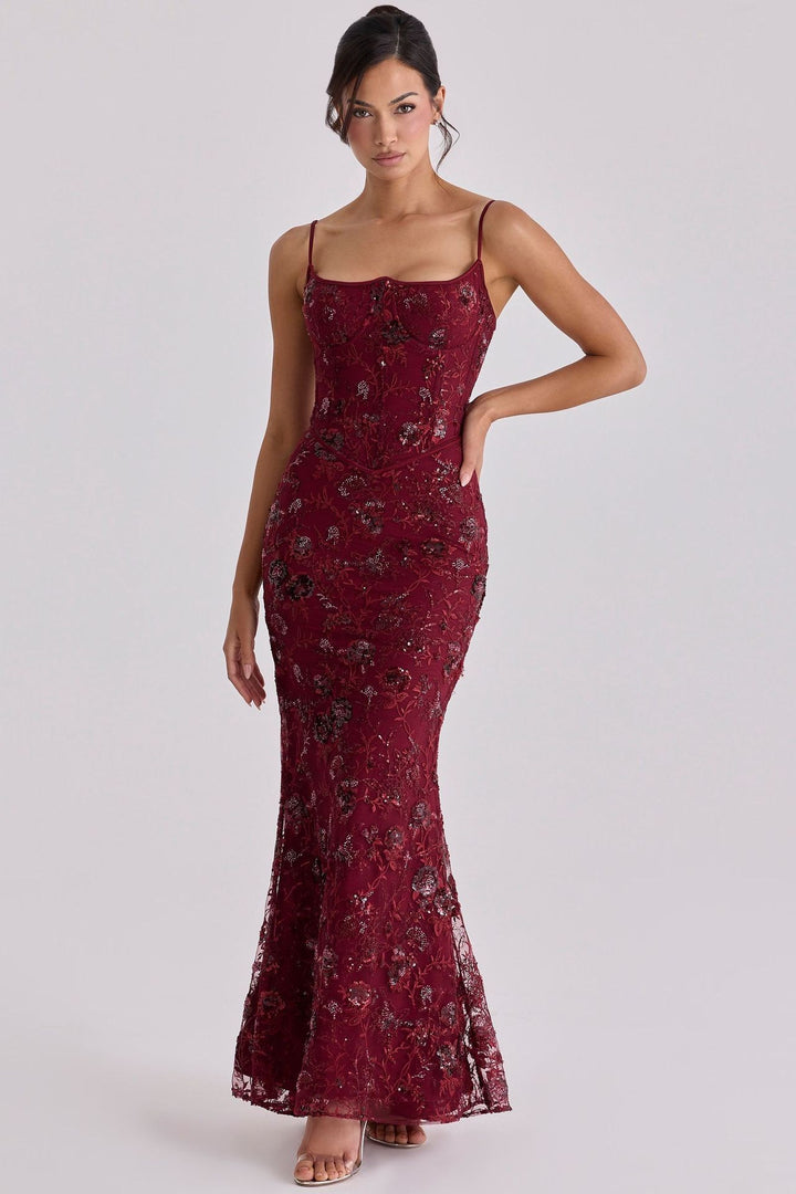 Ladies embroidered corset evening dress with transparent lace and figure-hugging silhouette Mune Fashion