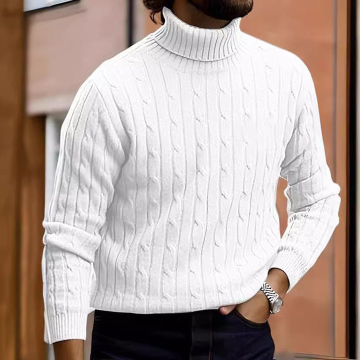 Men's ribbed turtleneck sweater with cable knit pattern and form-fitting slim-fit silhouette Mune Fashion