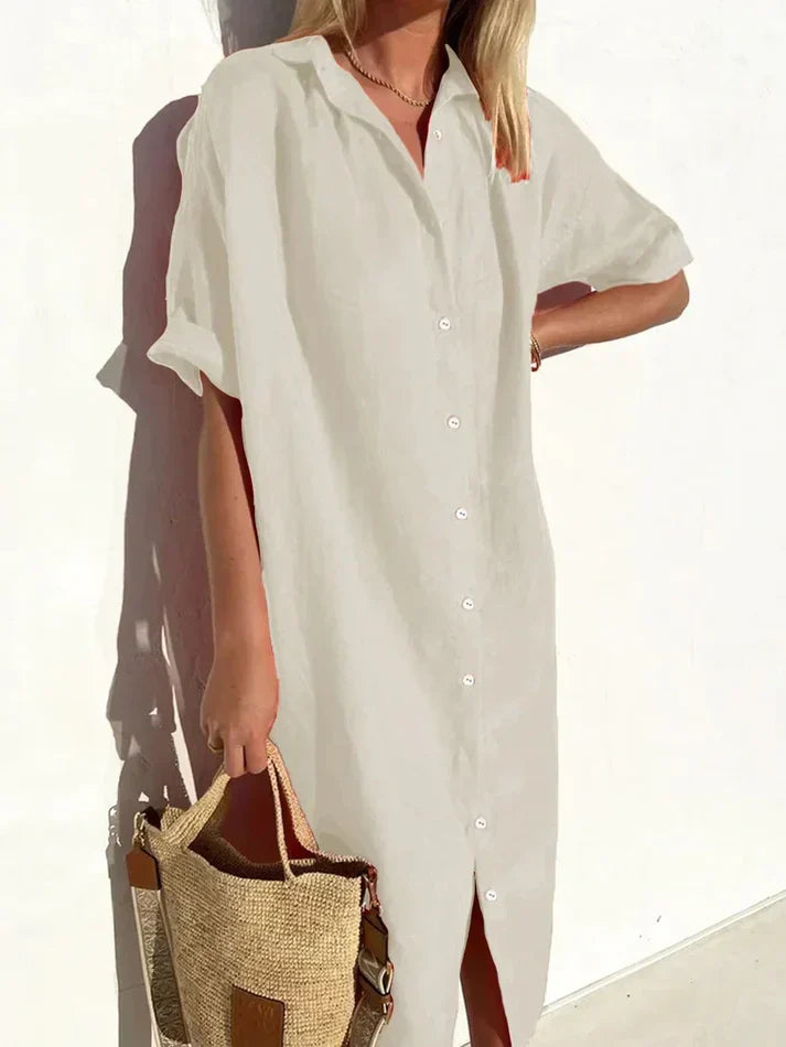 Mune | Elegant Casual Dress for Women with Wide Sleeves and Buttons Dress Made Of Cotton and Linen
