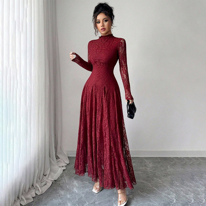 Ladies Elegant Wedding Dress with Lace Sleeves Mune Fashion