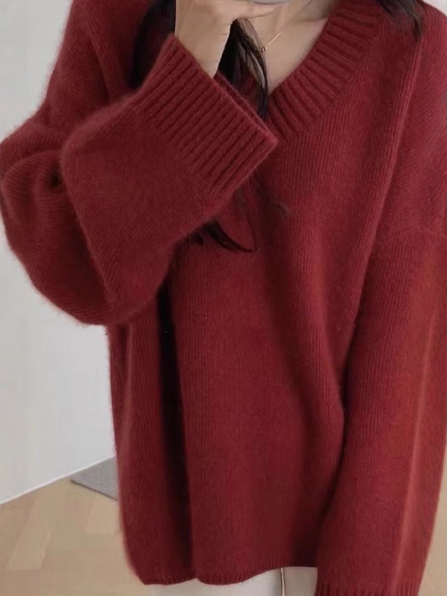 Women's Oversize V-Neck Sweater in Mohair Look Mune Fashion