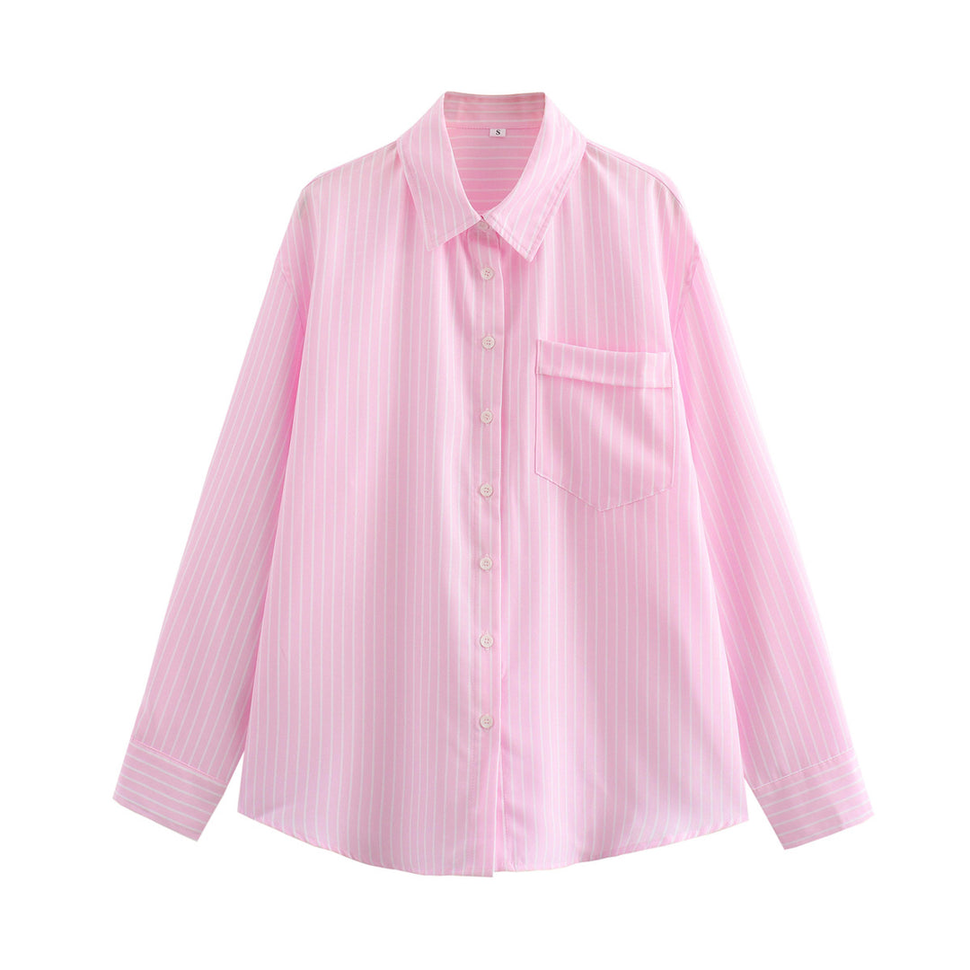 Women's loose oversized shirt blouse with classic collar, full button placket, and rounded hem Mune Fashion