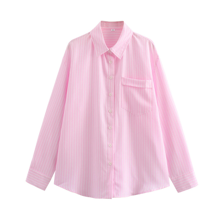 Women's loose oversized shirt blouse with classic collar, full button placket, and rounded hem Mune Fashion