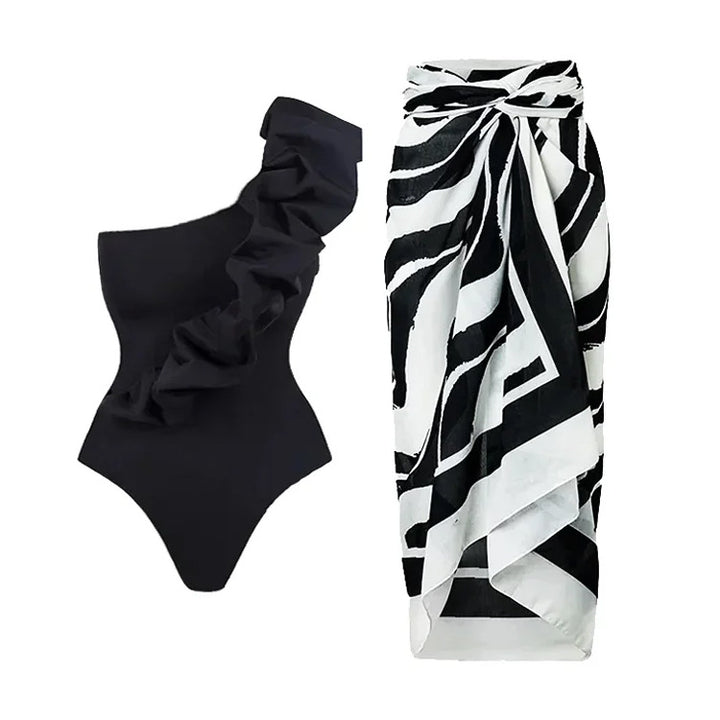 Women One-sided Swimsuit with Voluminous Ruffle Element Mune Fashion
