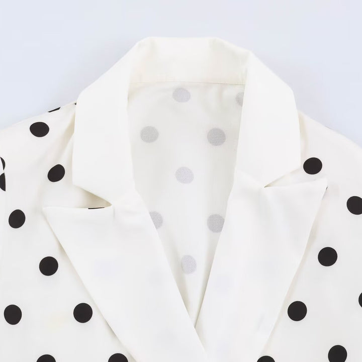 Women Mid-length Coat with Polka Dot Print, Double-breasted and Shawl Collar Mune Fashion