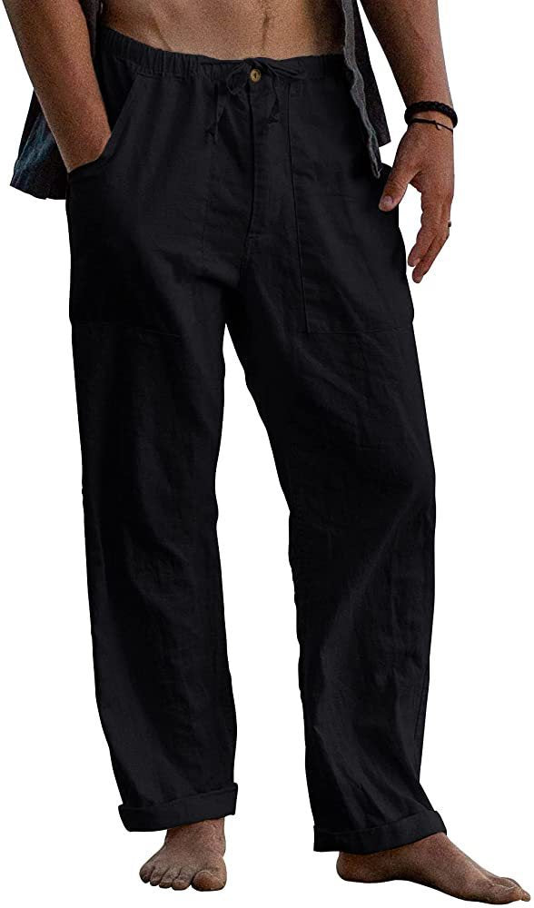 Men's light linen pants with elastic waistband and straight cut Mune Fashion