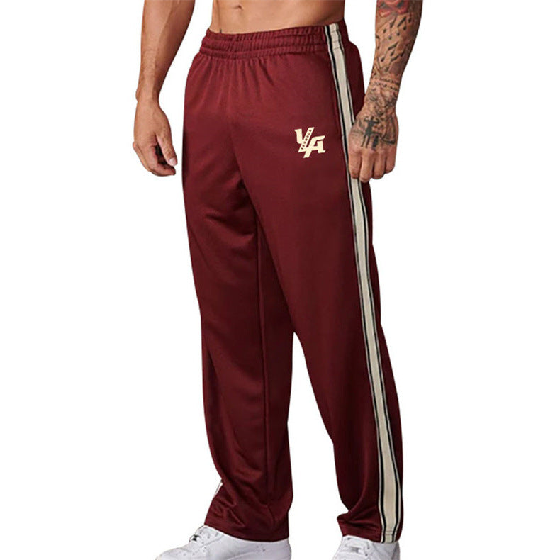 Men's straight-cut training pants with elastic comfort waistband, side double stripe, and thigh logo print Mune Fashion
