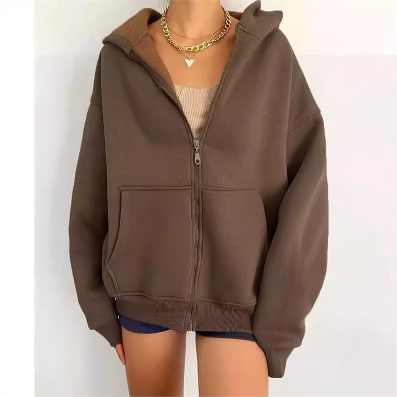 Women oversized hoodie jacket with zipper and kangaroo pockets Mune Fashion