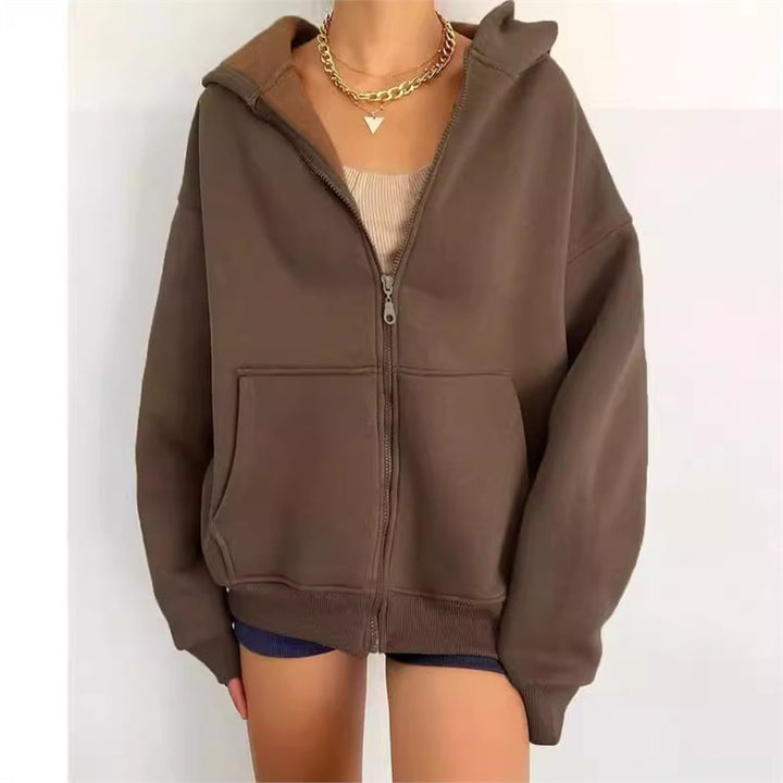 Women oversized hoodie jacket with zipper and kangaroo pockets Mune Fashion
