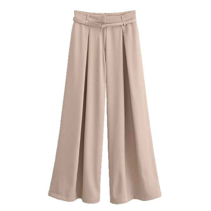 Women’s Palazzo Trousers with Pleats, Extra Wide Leg and Fine Tie Belt Mune Fashion
