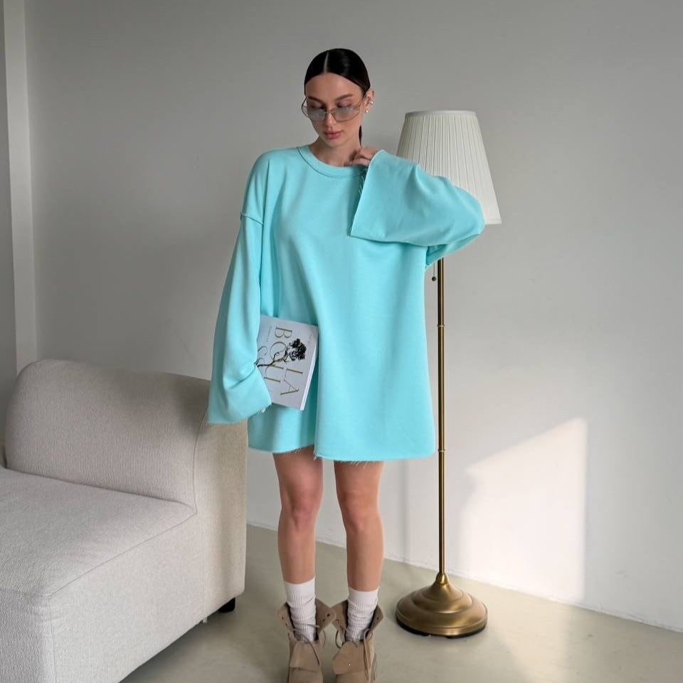 Women Oversized Sweater Dress with Wide Trumpet Sleeves Mune Fashion