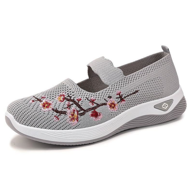 Women's Sporty Slip-On Sneakers with Floral Embroidery Design Mune Fashion