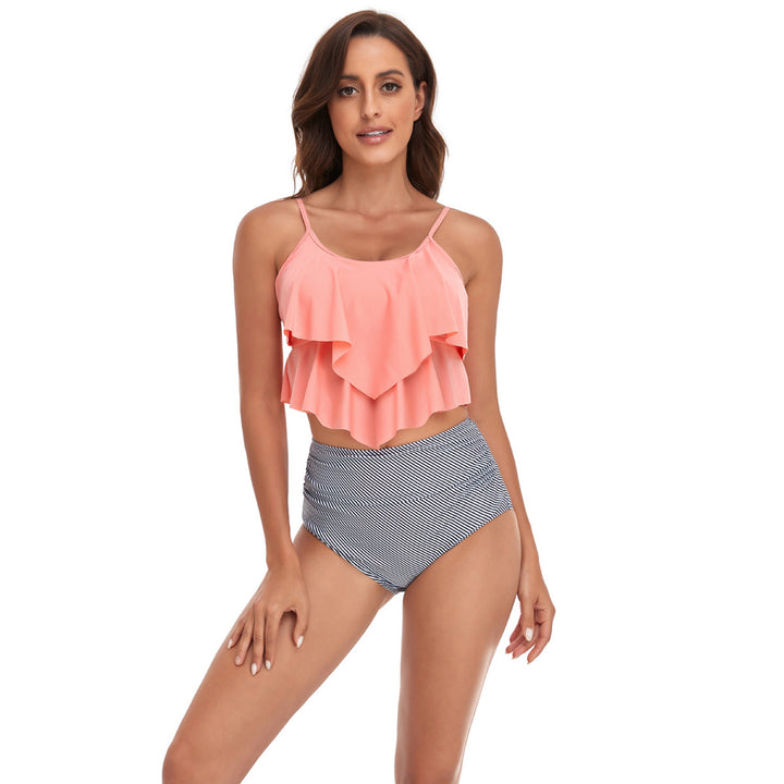 Women's tankini set with flowing ruffle design and figure-hugging bikini bottom Mune Fashion