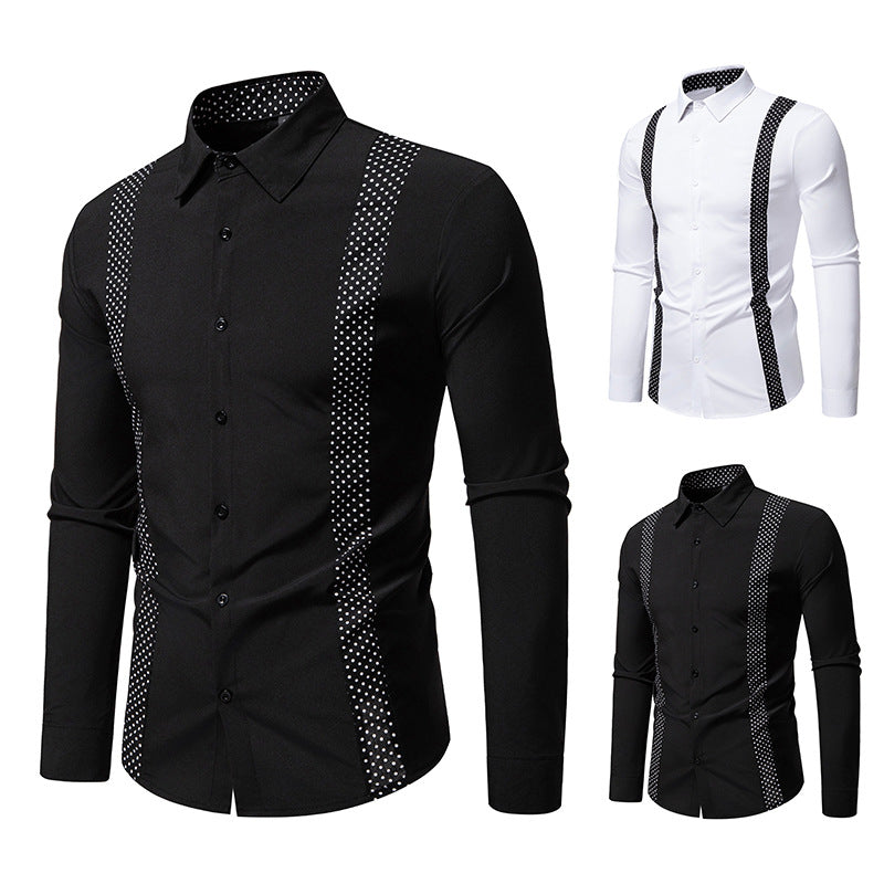 Men's Fitted Shirt with Contrasting Polka Dot Side Inserts and Kent Collar Mune Fashion