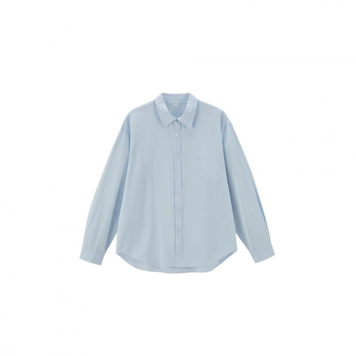 Women's Loose Oversized Blouse Shirt with Kent Collar, Full Button Placket and Rounded Hem Mune Fashion