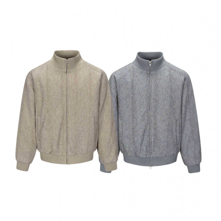Men's knit bomber-style zip jacket with cable pattern and stand-up collar Mune Fashion
