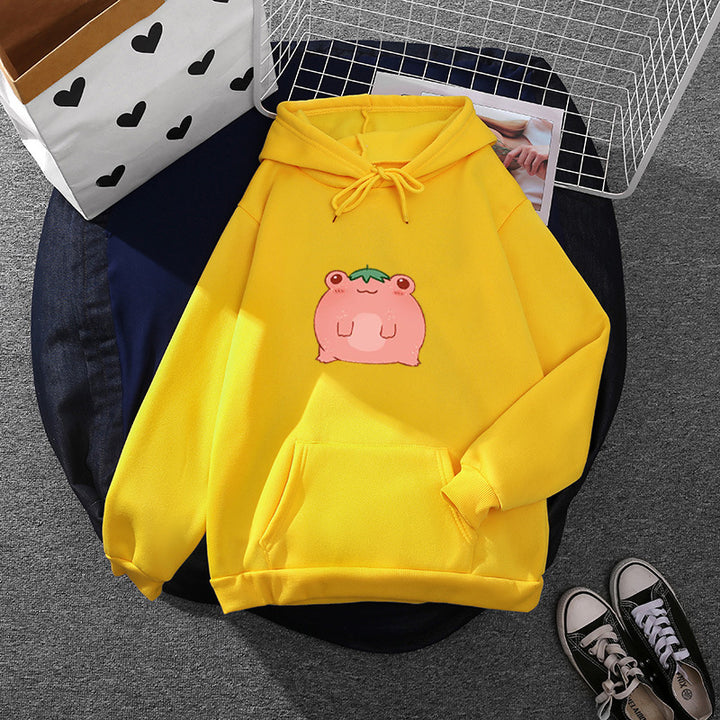 Women's oversized hoodie made of microfleece with cartoon frog motif and kangaroo pocket Mune Fashion