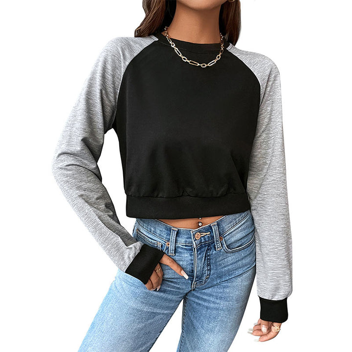 Women’s Short Cut Sweatshirt with Raglan Sleeves and Contrasting Sleeves Mune Fashion
