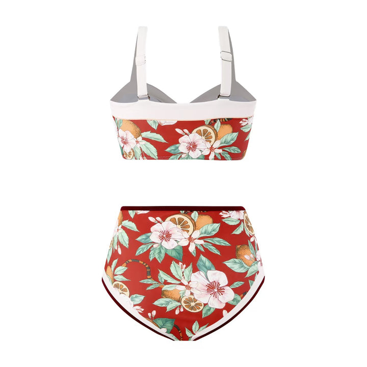 Women's High-Waisted Bikini Set with Floral Pattern and Adjustable Straps Mune Fashion