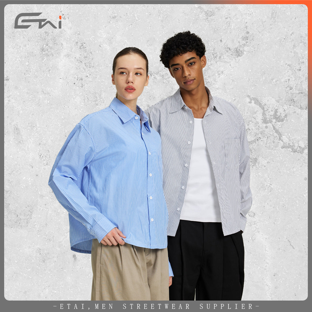 Ladies Oversized Shirt with Fine Pinstripes and Chest Pocket Mune Fashion