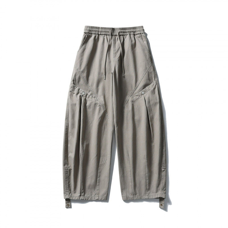 Unisex Wide Cropped Cargo Pants with Drawstring Waistband, Multifunctional Flap Pockets, and Adjustable Leg Straps Mune Fashion