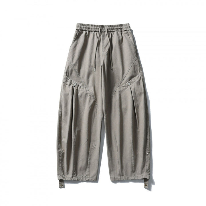Unisex Wide Cropped Cargo Pants with Drawstring Waistband, Multifunctional Flap Pockets, and Adjustable Leg Straps Mune Fashion