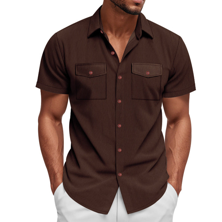 Men's casual short-sleeve shirt with lapel collar, patch flap pockets and fine pinstripe texture Mune Fashion
