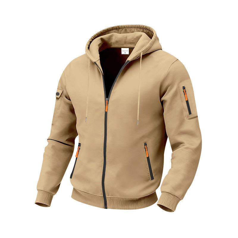 Men's nan technical zip hoodie jacket with water-repellent zipper pockets, hood, and reinforced sleeve piping Mune Fashion