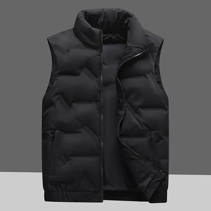 Men's padded insulation vest with high stand-up collar, windproof outer shell, and elastic hem Mune Fashion