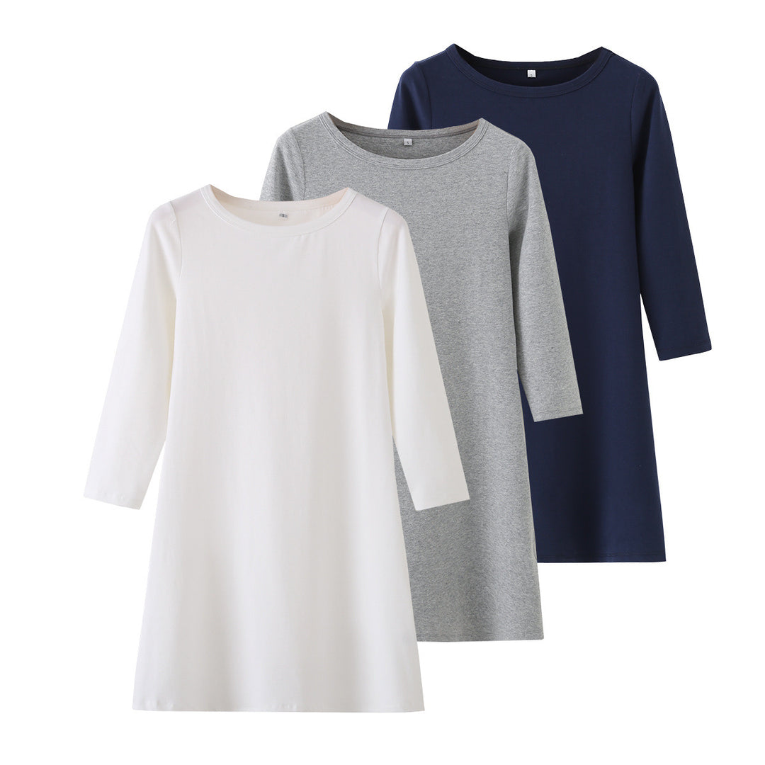 Ladies Cozy A-Line Sweat Dress with 3/4 Sleeves and Round Neckline Mune Fashion