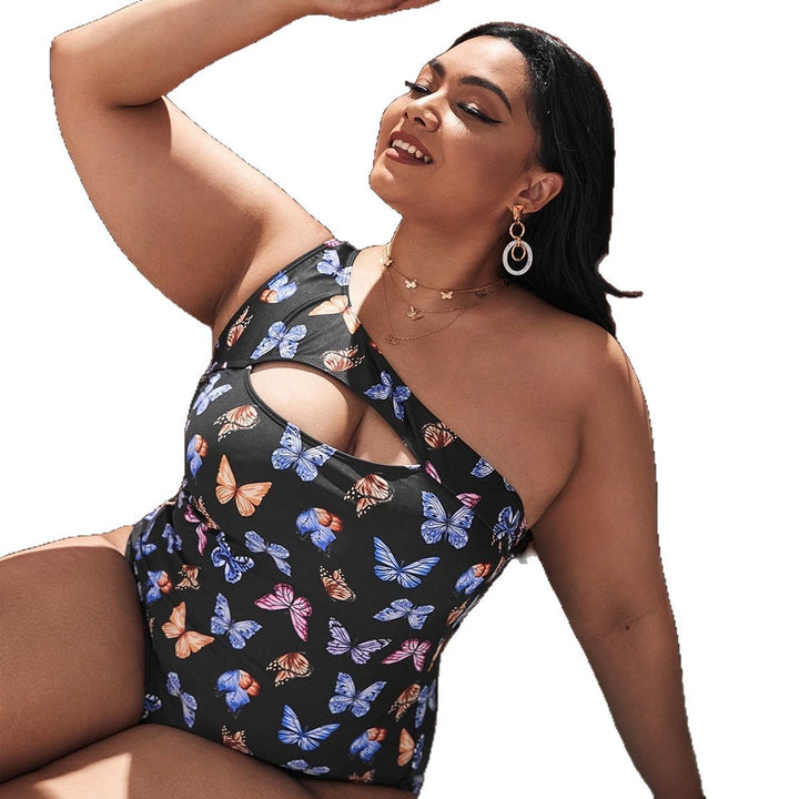 Women's one-piece swimsuit with creative cut-out and colorful butterfly pattern Mune Fashion
