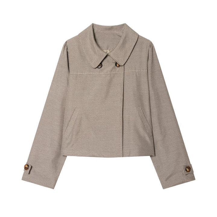 Women's cropped jacket in Glencheck with round collar and concealed button placket Mune Fashion