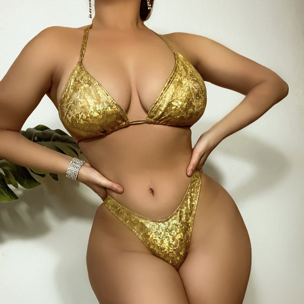 Women's Sparkling Triangle Bikini with High Waist Mune Fashion