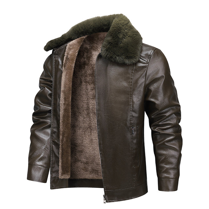 Men's faux leather field jacket with continuous teddy lining and concealed zipper Mune Fashion