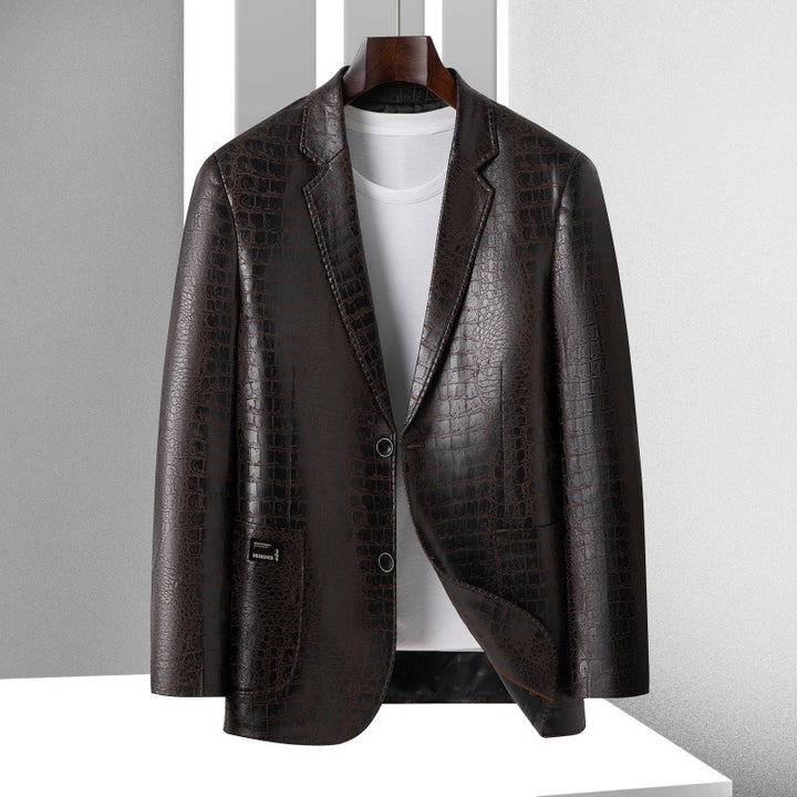 Men's blazer made of embossed synthetic leather with crocodile leather look Mune Fashion