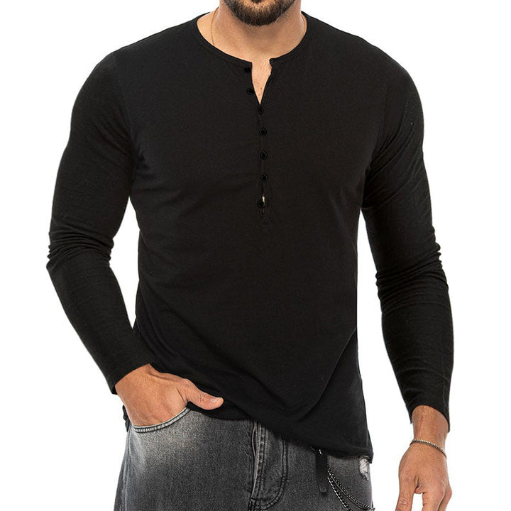 Men's slim fit Henley shirt with stand-up collar and short button placket Mune Fashion