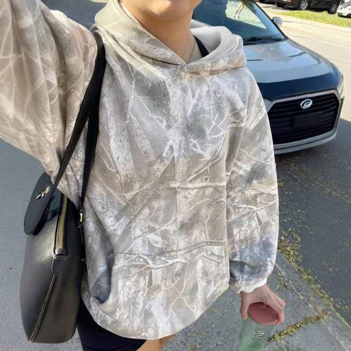 Women Oversize Hoodie with Natural Pattern and Kangaroo Pocket Mune Fashion