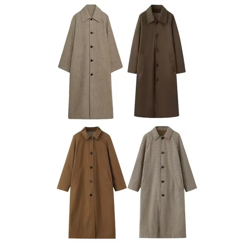 Women's longer minimalist trench coat with checked lining Mune Fashion