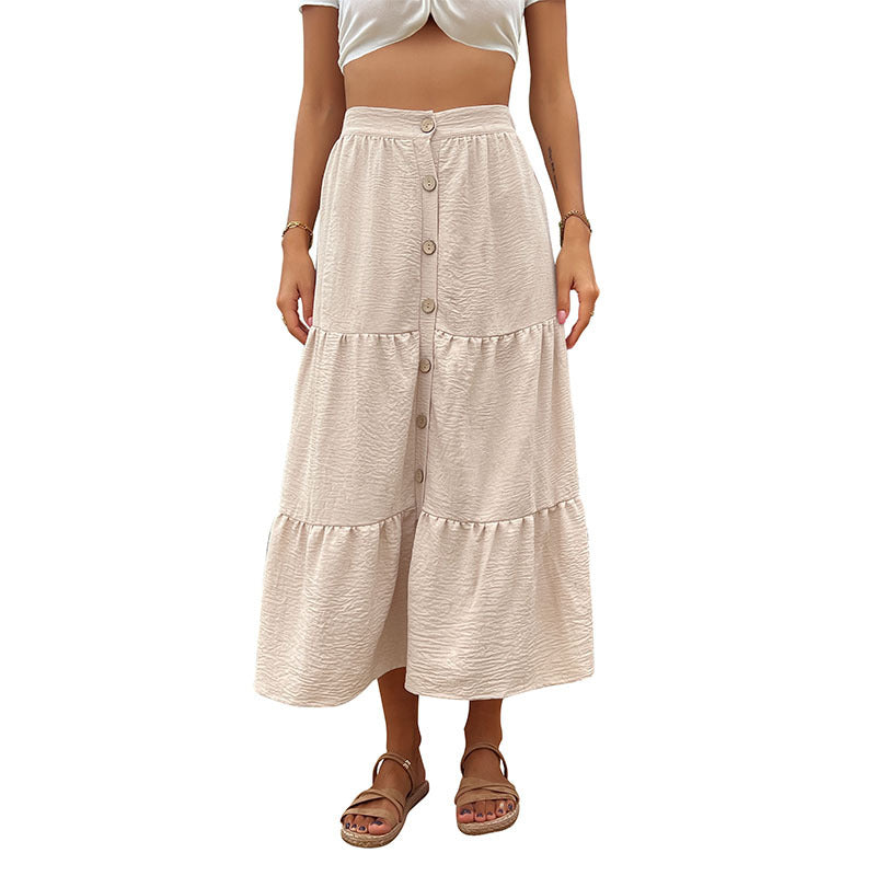 Women's tiered midi skirt with full button placket and high waistband Mune Fashion