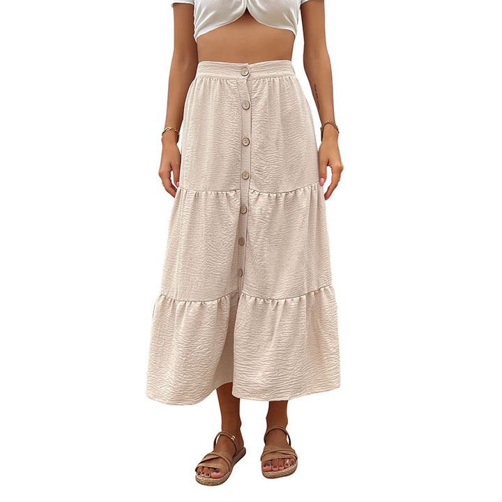 Women's tiered midi skirt with full button placket and high waistband Mune Fashion
