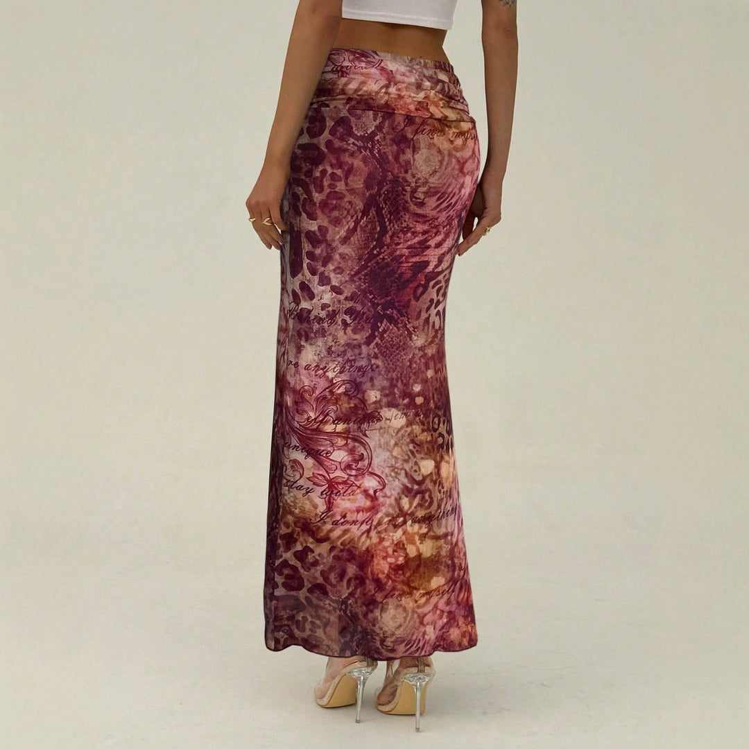 Women's narrow maxi skirt with gathered waistband and all-over print Mune Fashion