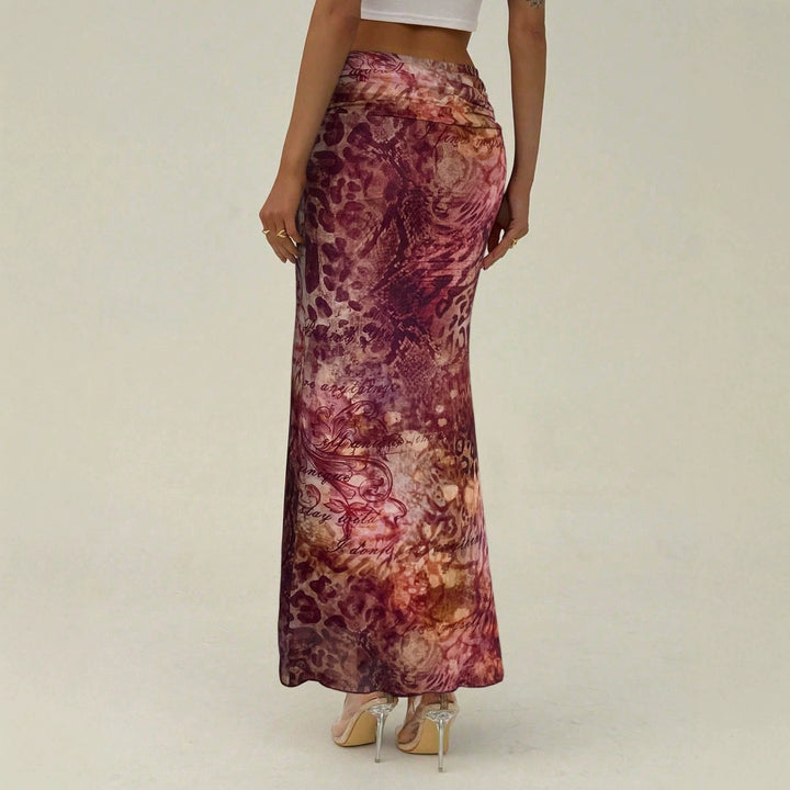Women's narrow maxi skirt with gathered waistband and all-over print Mune Fashion